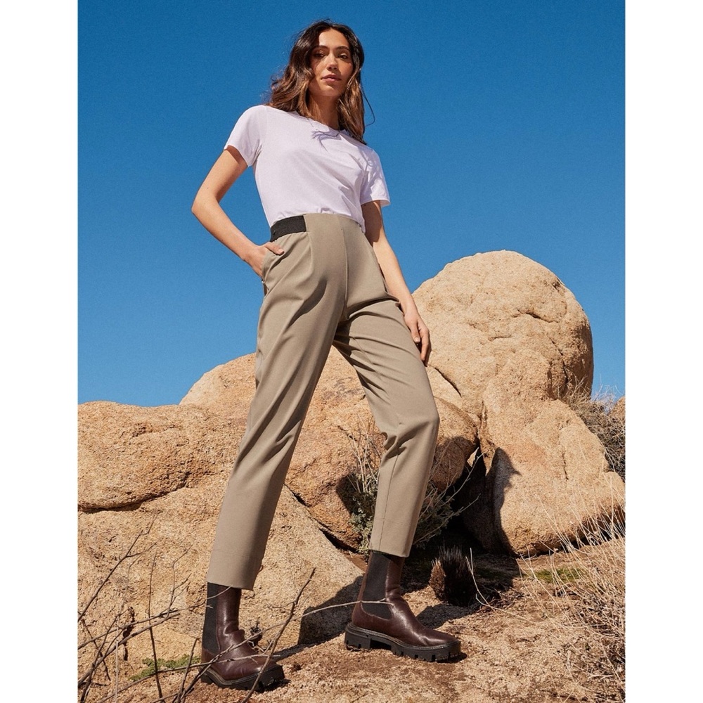 ADAY Turn It Up Elastic Waistband Pants Khaki Green Sz Large